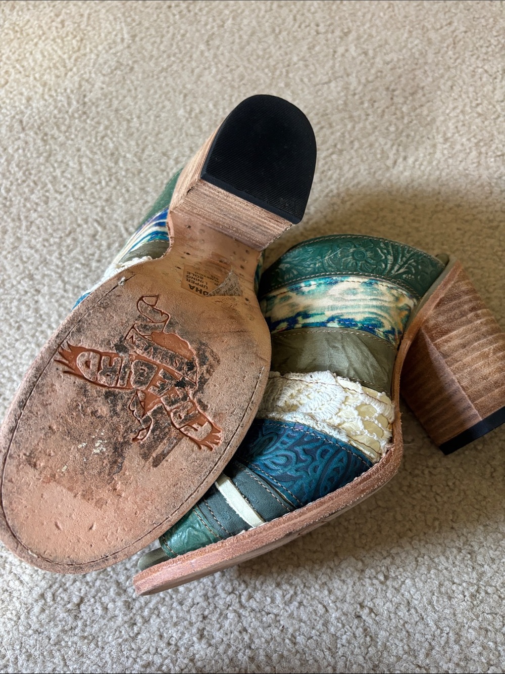 Freebird by Steven Teal Green Multi Leather Slide Sandals Buddha - Picture 5 of 5